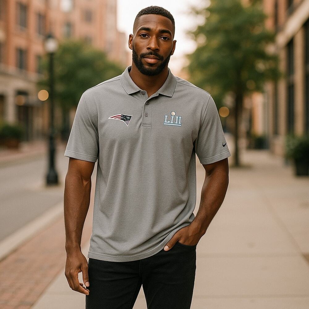 Nike Patriots Super Bowl LII On Field Dri Fit Gray Polo Shirt Mens XXL NFL